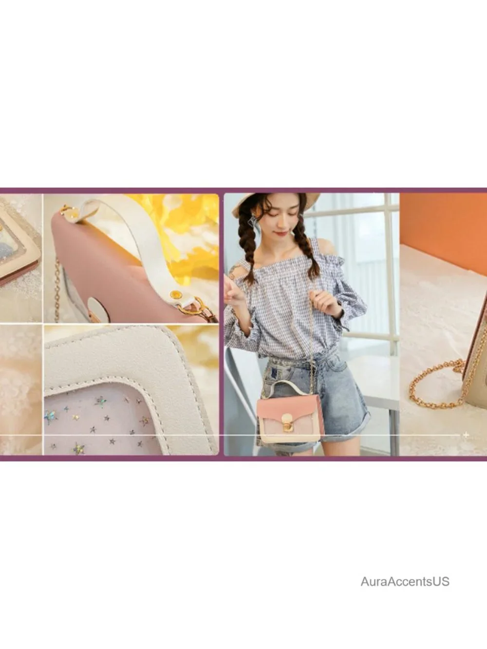 Mini Crossbody Bag with Detachable Chain Strap Faux Leather